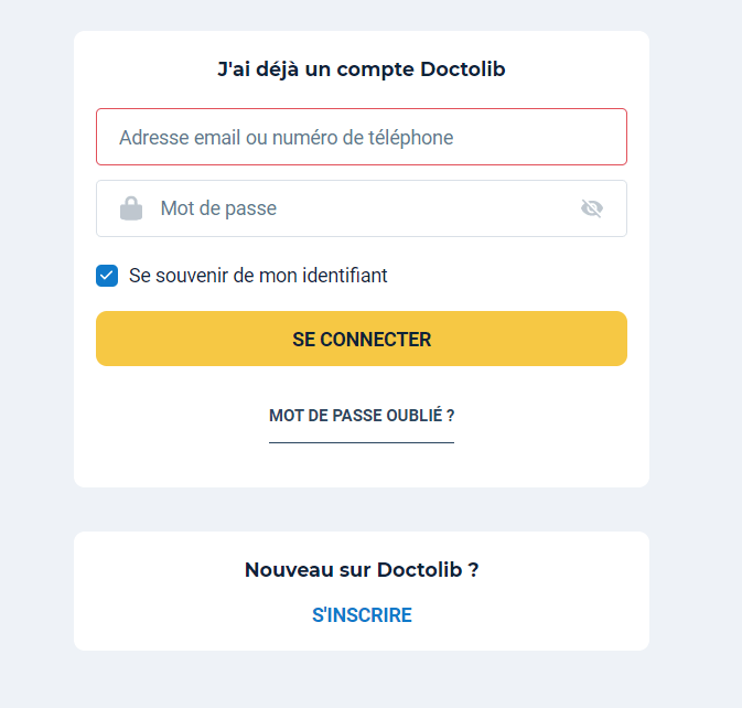 doctolib mon compte espace d'identification