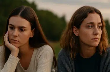 Deux jeunes femmes assises côte à côte, regardant dans des directions opposées, symbolisant la distance émotionnelle et les tensions dans une amitié compliquée.