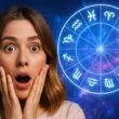 Femme surprise sous un ciel étoilé avec symboles astrologiques, ambiance mystique et saturation