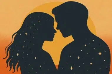 Silhouette symbolique d’une femme pensive sous un ciel étoilé, illustrant les pensées contradictoires et les doutes dans une relation amoureuse incertaine