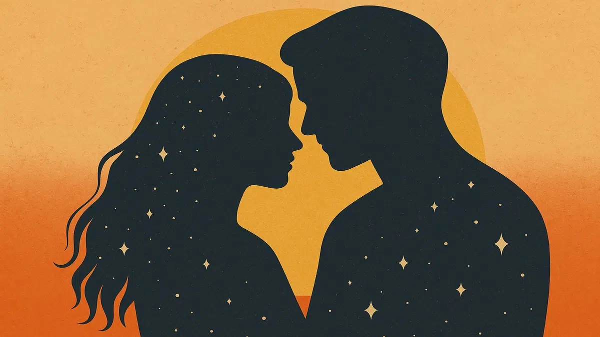 Silhouette symbolique d’une femme pensive sous un ciel étoilé, illustrant les pensées contradictoires et les doutes dans une relation amoureuse incertaine