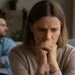 Femme pensive, symbolisant les difficultés émotionnelles et financières liées au divorce et à l’indépendance économique